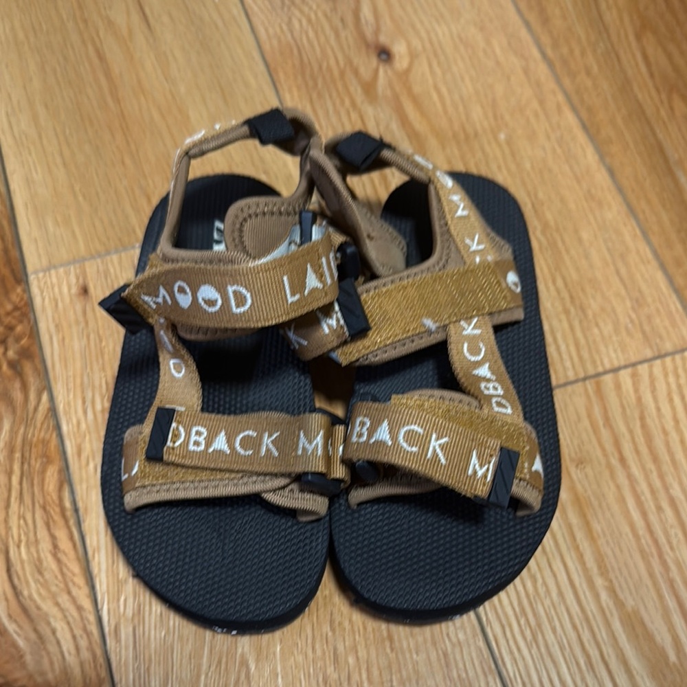 Zara Brown and Black Sandals with Text Design